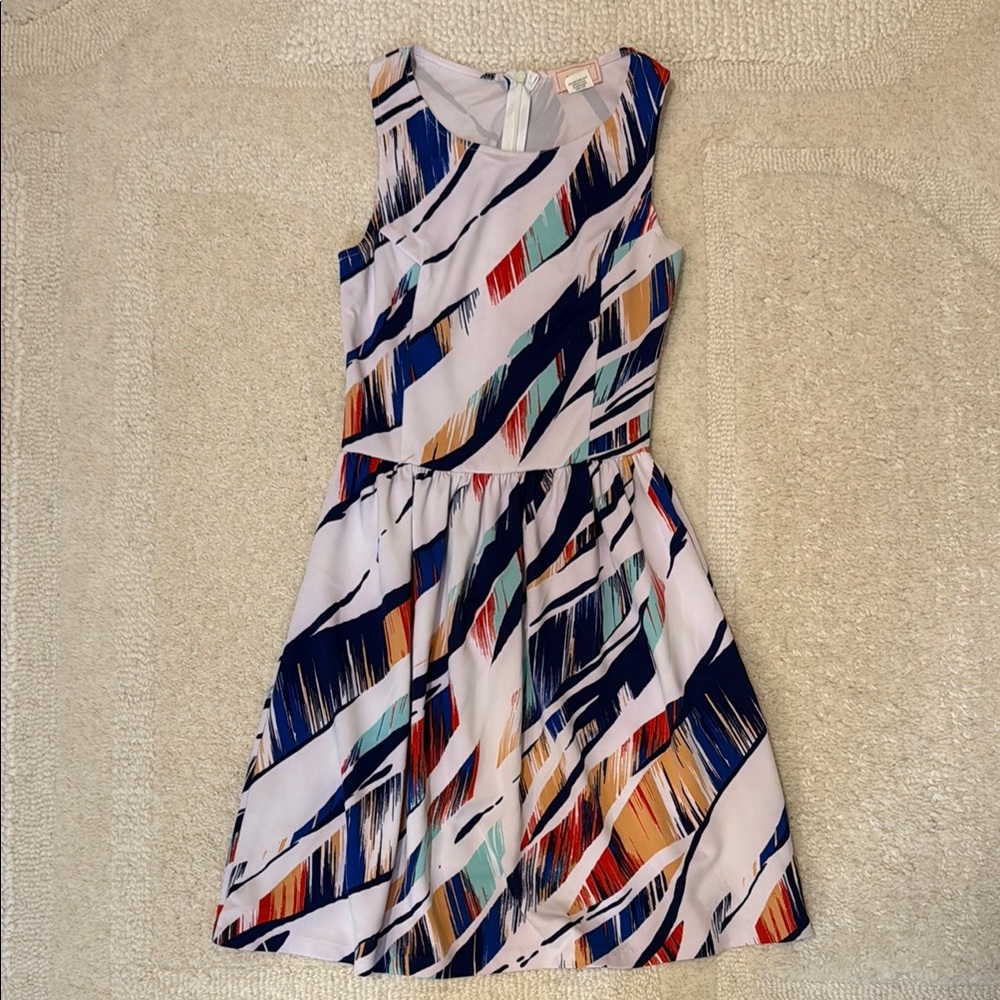 Colorful Abstract Sleeveless Fit and Flare Dress